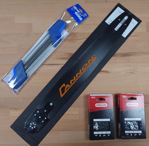 GUIDE 50 CM CANNON + 2 CHAINES OREGON + 1 AFFÛTEUR