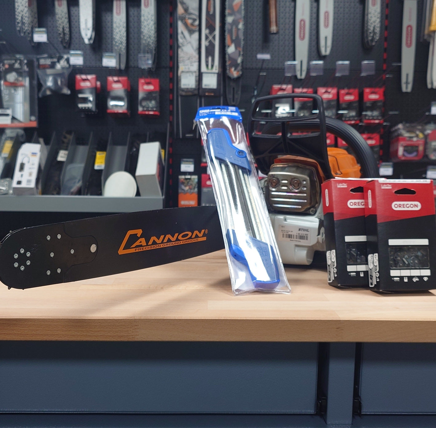 GUIDE 50 CM CANNON + 2 CHAINES OREGON + 1 AFFÛTEUR