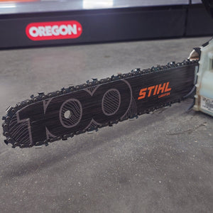 KIT GUIDE 35 CM 100 ANS STIHL + 4 CHAINES OREGON + GRIFFE WEST COAST SAW