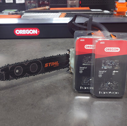 KIT GUIDE 35 CM 100 ANS STIHL + 4 CHAINES OREGON + GRIFFE WEST COAST SAW